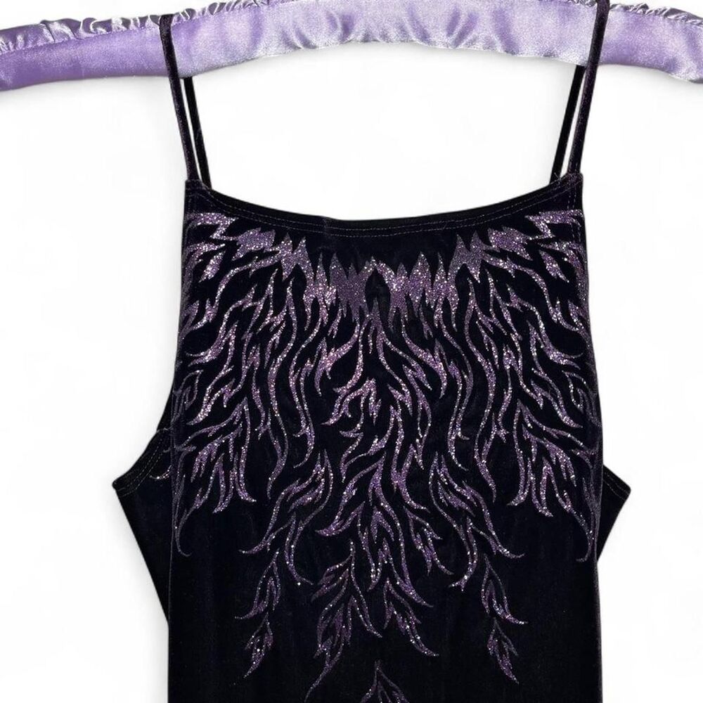 Vintage Sleeveless Goth Dark Purple Velvet Maxi Dress Grunge Slits Size Medium